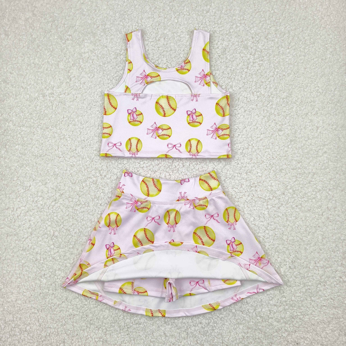 Sibling Baby Girls Bows Baseballs Yoga Team Active Wear Top Shorts Skirts Clothes Sets