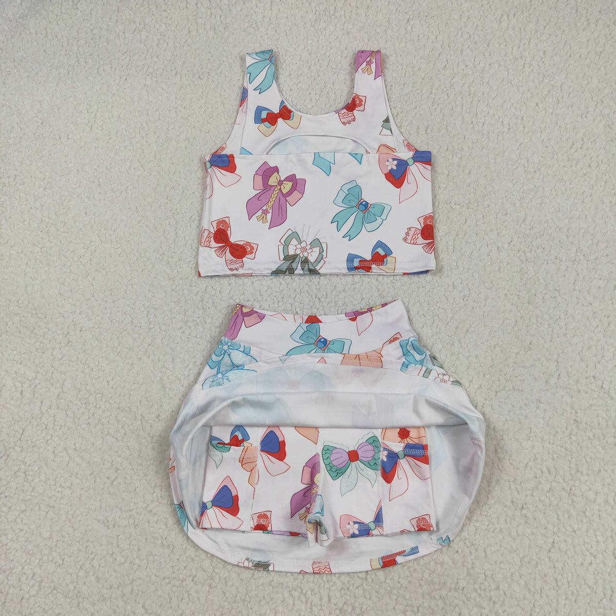 Sibling Baby Girls Flowers Bows Sleeveless Vest Yoga Athletic Skorts Sets