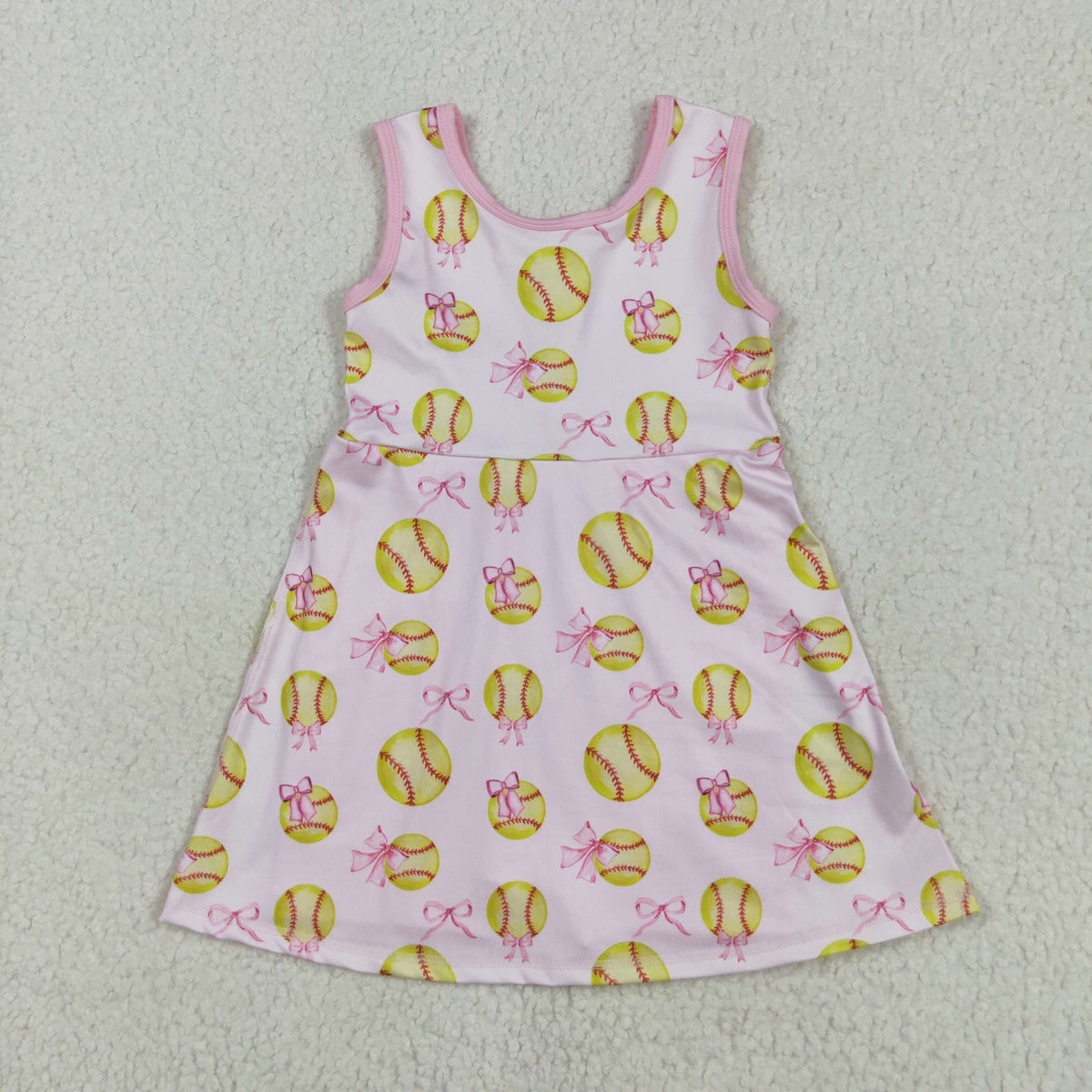 Sibling Baby Girls Softballs Baseballs Bows Yoga Active Short Team Knee Length Dresses