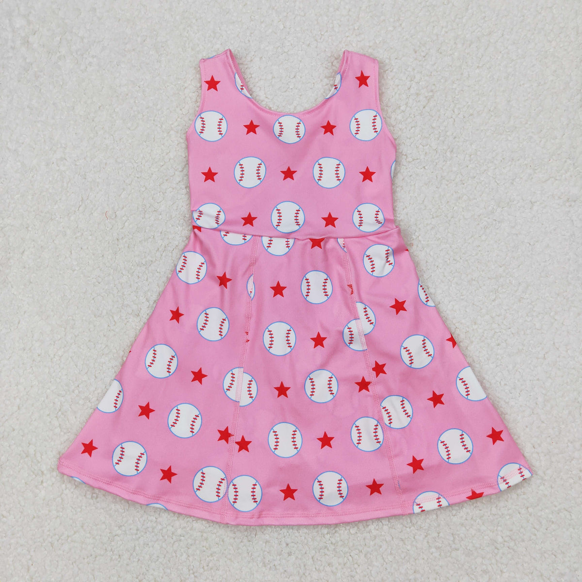 Sibling Baby Girls Softballs Baseballs Bows Yoga Active Short Team Knee Length Dresses