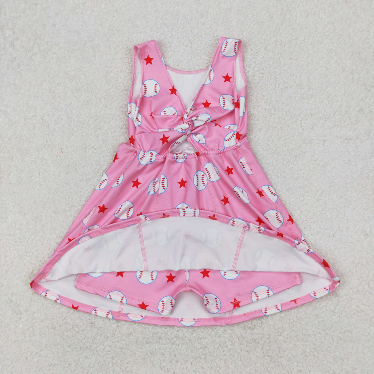 Sibling Baby Girls Softballs Baseballs Bows Yoga Active Short Team Knee Length Dresses