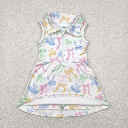 Sibling Baby Girls Colorful Bows Yoga Active Wear Skort Knee Length Dresses