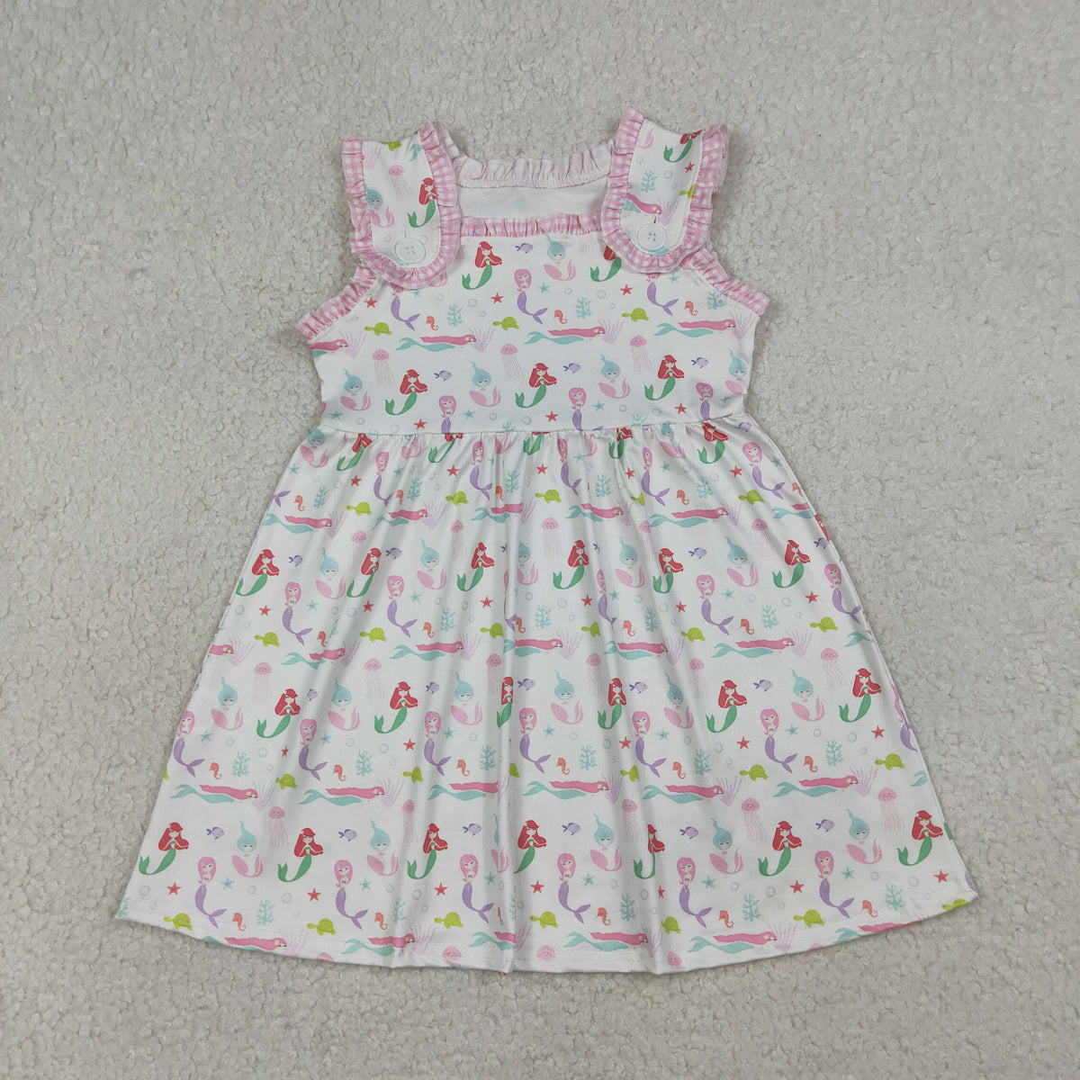 Sibling Baby Girls Sleeveless Mermaid Fishes Knee Length Dress Rompers