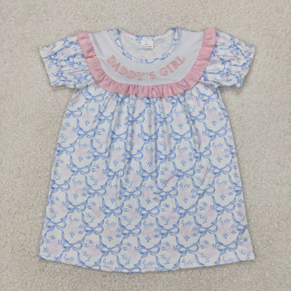 Sibling Baby Girls Embroidery DADDY'S GIRL Bows Floral Plaid Knee Length Dress Rompers