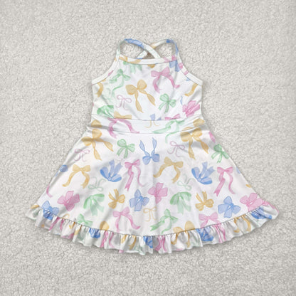Sibling Baby Girls Colorful Bows Yoga Active Wear Skort Knee Length Dresses