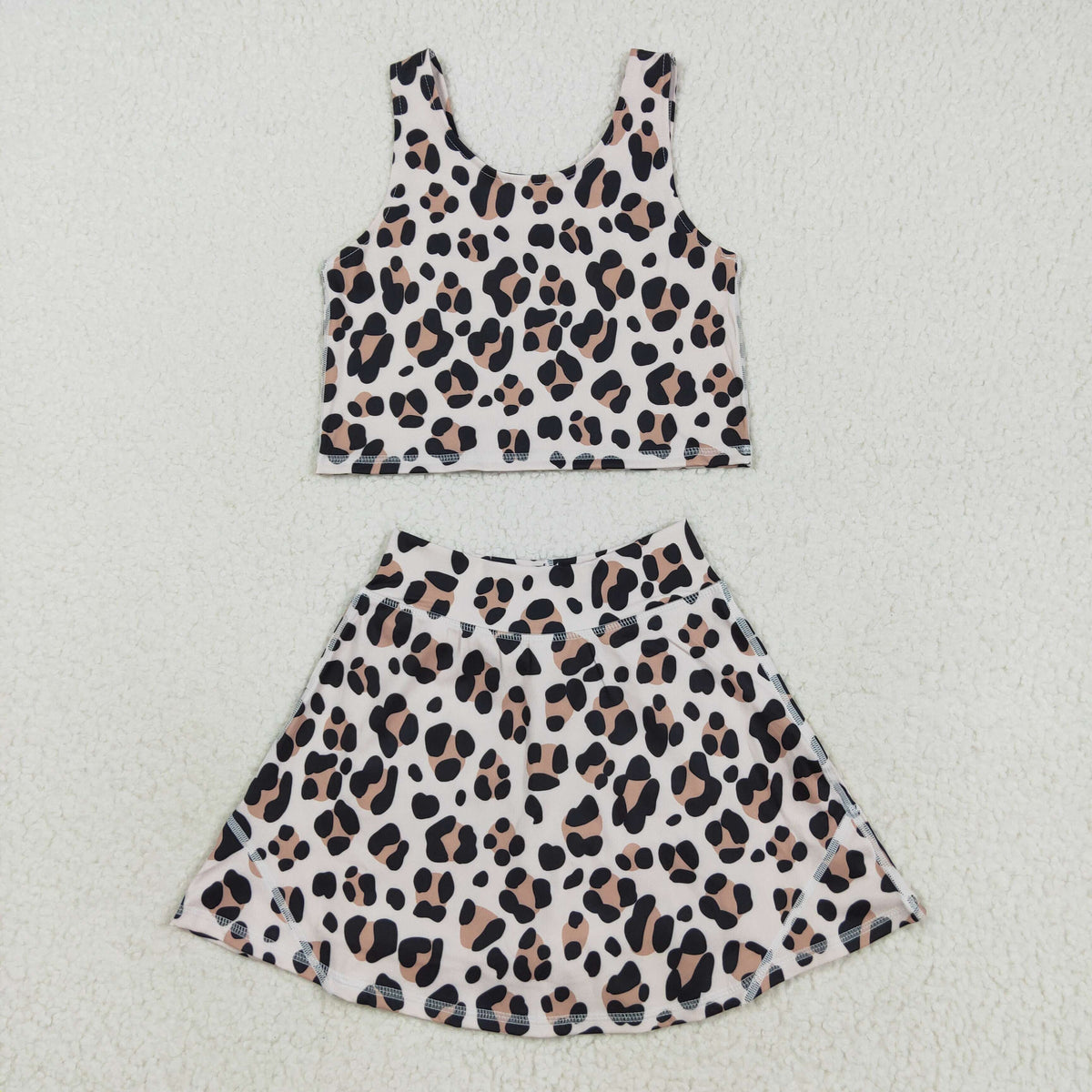 Sibling Baby Girls Sleeveless Colorful Leopard Vests Skirt Shorts Yoga Active Clothes Set