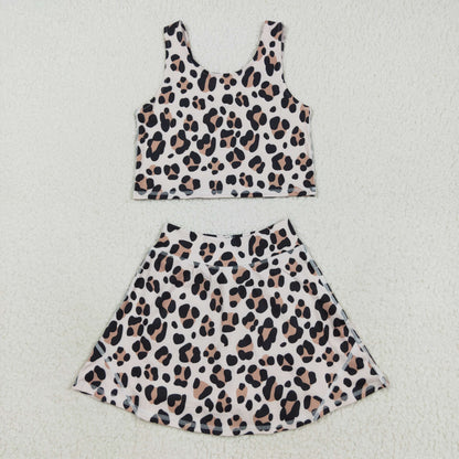 Sibling Baby Girls Sleeveless Colorful Leopard Vests Skirt Shorts Yoga Active Clothes Set