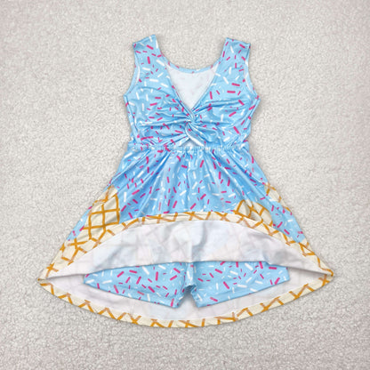 Sibling Baby Girls Boys Blue Ice-cream Drip Shorts Dresses Shirts