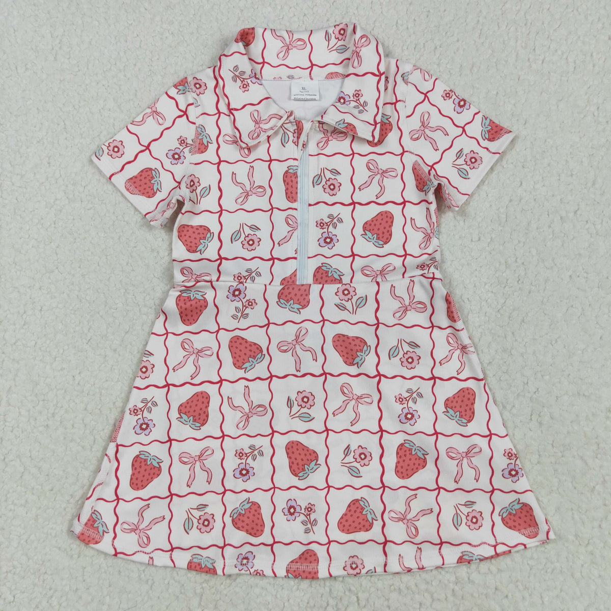 Sibling Baby Girls Short Sleeves Flowers Golf Zipper Knee Length Dresses