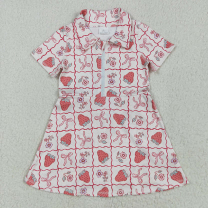 Sibling Baby Girls Short Sleeves Flowers Golf Zipper Knee Length Dresses