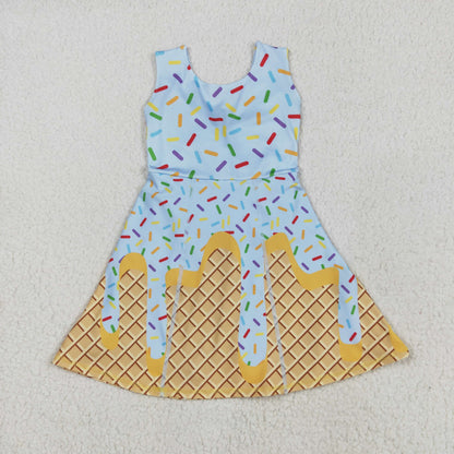 Sibling Baby Girls Ice-cream Drip Yoga Skort Knee Length Dresses