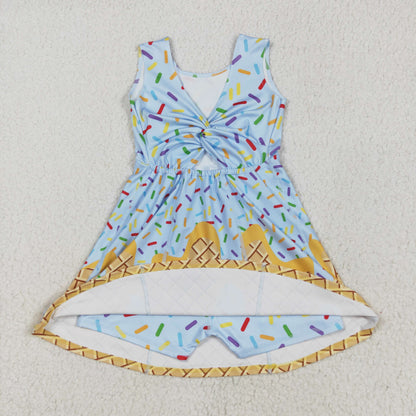 Sibling Baby Girls Ice-cream Drip Yoga Skort Knee Length Dresses
