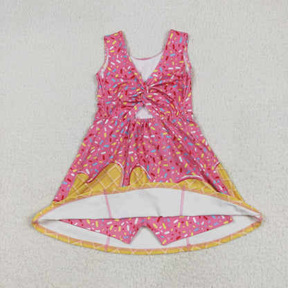 Sibling Baby Girls Ice-cream Drip Yoga Skort Knee Length Dresses