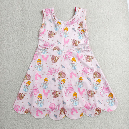 GSD2489 Baby Girls Pink Princess Pumpkins Yoga Active Short Scallop Knee Length Dress