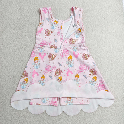 GSD2489 Baby Girls Pink Princess Pumpkins Yoga Active Short Scallop Knee Length Dress