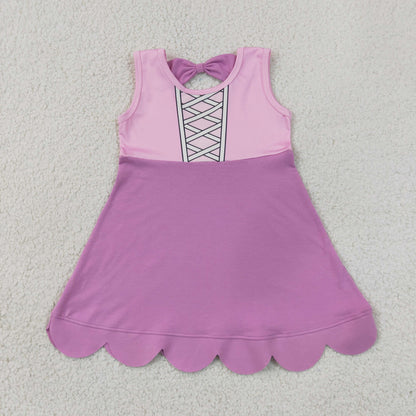 Sibling Baby Girls Sleeveless Cartoon Scallop Knee Length Dresses