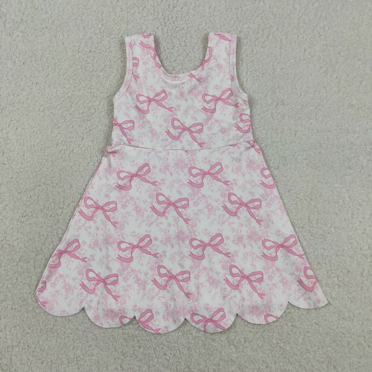Sibling Baby Girls Flowers Bows Yoga Active Short Scallop Knee Length Dresses