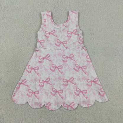 Sibling Baby Girls Flowers Bows Yoga Active Short Scallop Knee Length Dresses