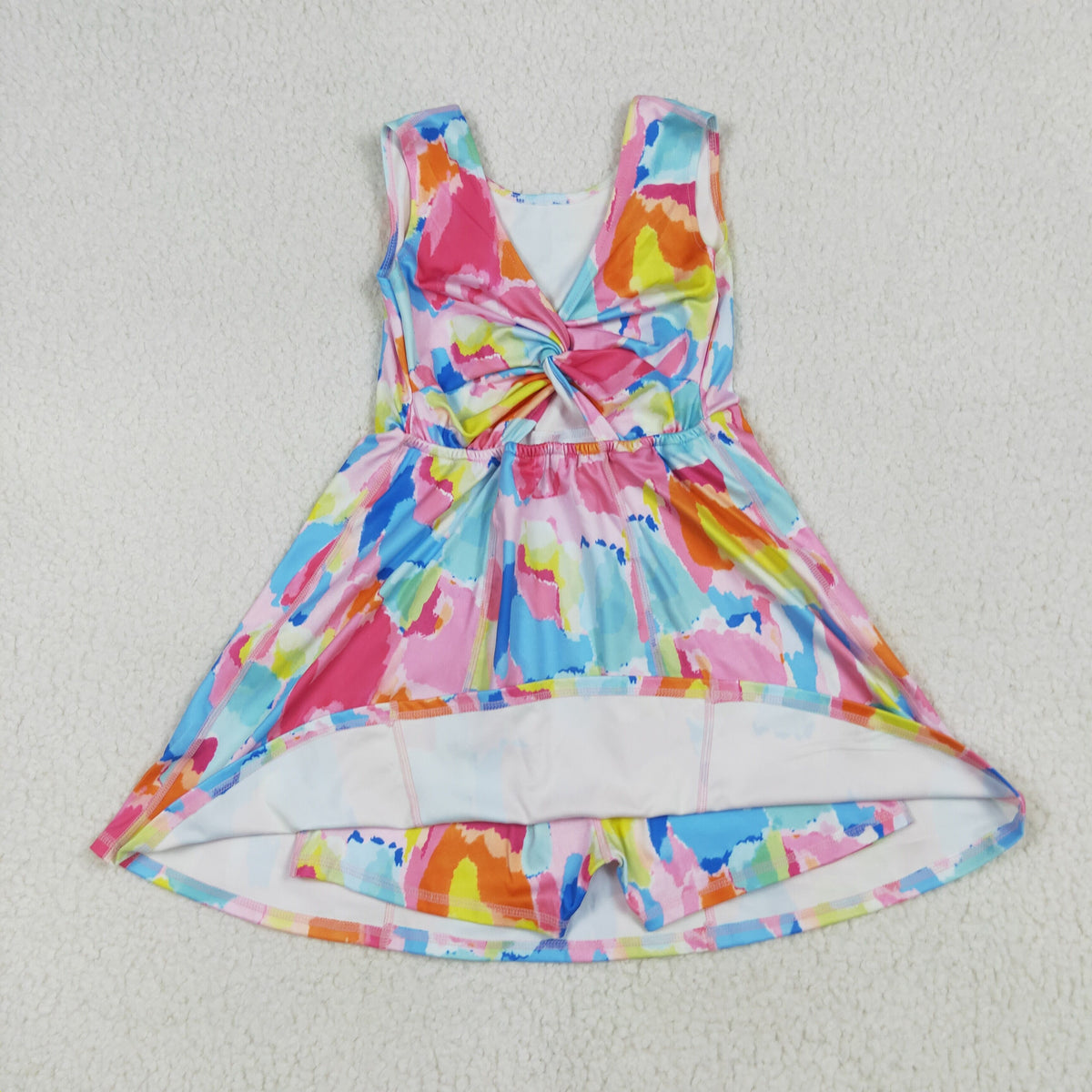Sibling Baby Girls Tie-dye Print Yoga Active Short Milk Silk Ruffle Knee Length Dress