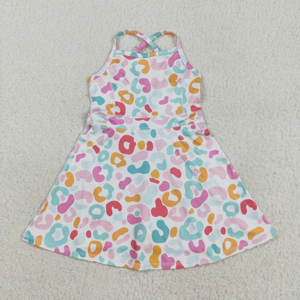 Sibling 3 Colors Baby Girls Colorful Leopard Shorts Yoga Active Knee Length Dresses