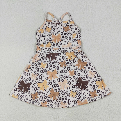 Sibling 3 Colors Baby Girls Colorful Leopard Shorts Yoga Active Knee Length Dresses