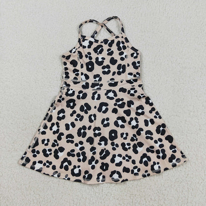Sibling 3 Colors Baby Girls Colorful Leopard Shorts Yoga Active Knee Length Dresses