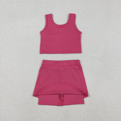 Sibling Baby Girls Pink Blue Sleeveless Vest Skirt Shorts Yoga Active Clothes Sets