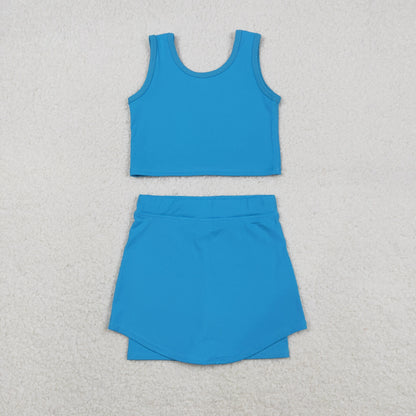 Sibling Baby Girls Pink Blue Sleeveless Vest Skirt Shorts Yoga Active Clothes Sets