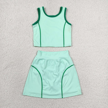 Sibling Baby Girls Sleeveless Vest Top Skirt Short Yoga Active Sport Clothes Sets