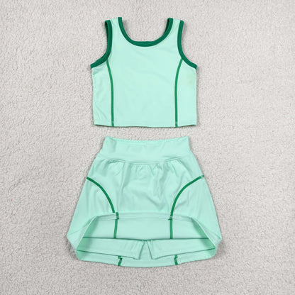 Sibling Baby Girls Sleeveless Vest Top Skirt Short Yoga Active Sport Clothes Sets