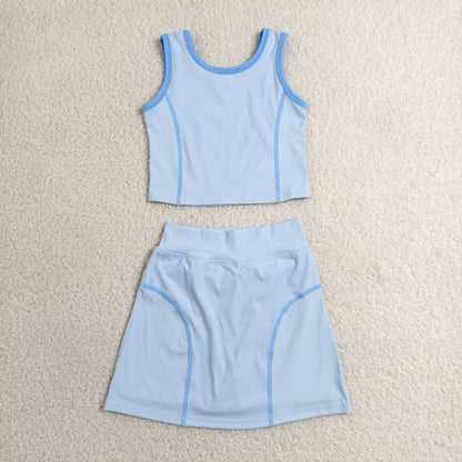 Sibling Baby Girls Sleeveless Vest Top Skirt Short Yoga Active Sport Clothes Sets