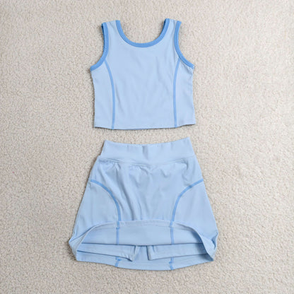 Sibling Baby Girls Sleeveless Vest Top Skirt Short Yoga Active Sport Clothes Sets