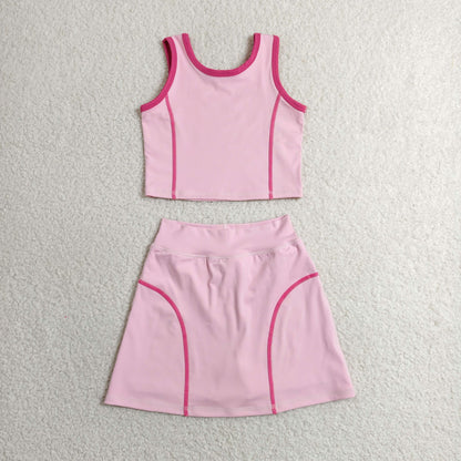 Sibling Baby Girls Sleeveless Vest Top Skirt Short Yoga Active Sport Clothes Sets