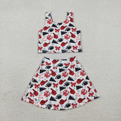 Sibling Baby Girls Go Team Football Cheer Bows Skorts Yoga Active Set Pajamas Sets