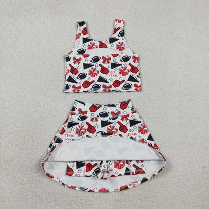 Sibling Baby Girls Go Team Football Cheer Bows Skorts Yoga Active Set Pajamas Sets