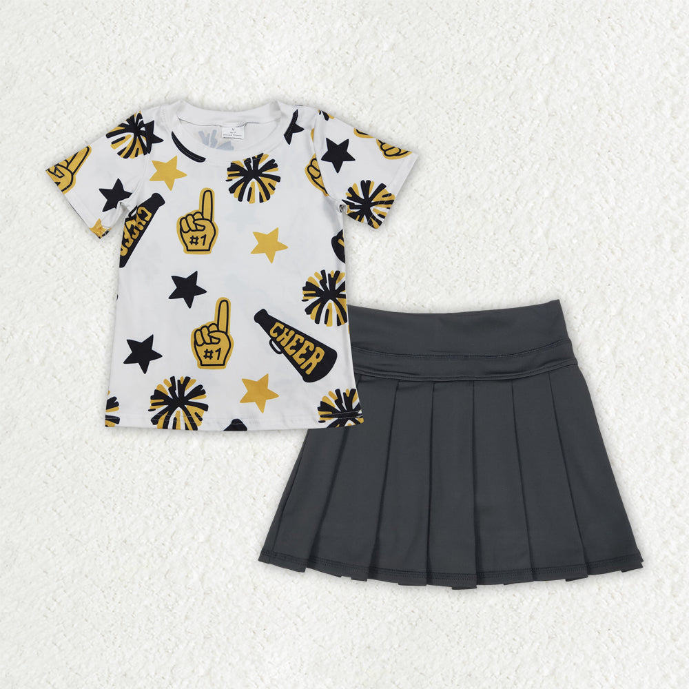 Sibling Baby Girls Short Sleeves Cheer Top Yoga Skorts Team Clothes Sets