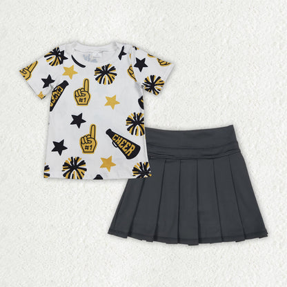 Sibling Baby Girls Cheer Plaid Shirts Top Yoga Skorts Team Sets