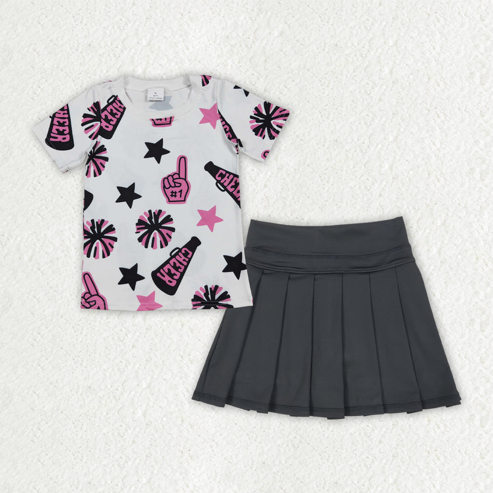 Sibling Baby Girls Cheer Plaid Shirts Top Yoga Skorts Team Sets