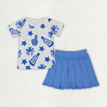 Sibling Baby Girls 4 colors Cheer Top Yoga Pleated Skirts Team Clothes Sets