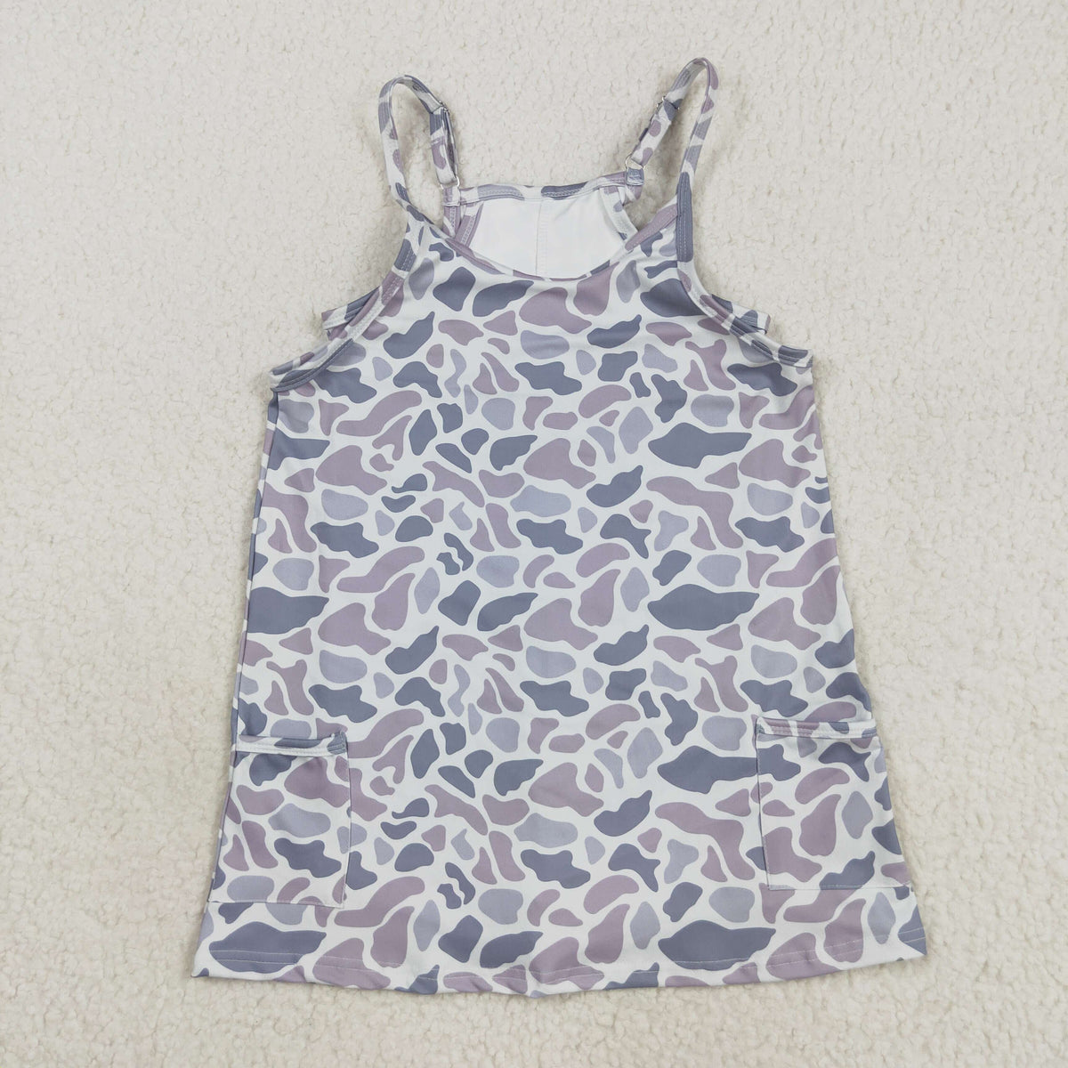 Mama And Me Strap Gray Camo Pockets Yoga Shorts Dresses