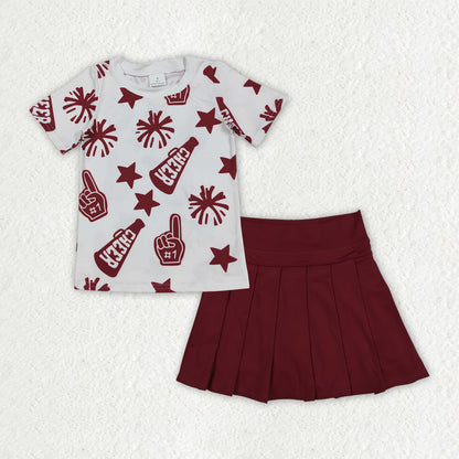 Sibling Baby Girls Cheer Plaid Shirts Top Yoga Skorts Team Sets