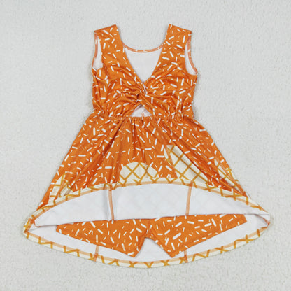 Sibling Baby Kids Orange Drip Team Hoodies Top Yoga Short Knee Length Dresses