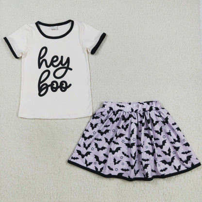 Sibling Baby Girls Hey Boo Spooky Top Bats Ghosts Skorts Halloween Clothes Set