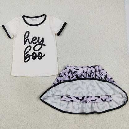 Sibling Baby Girls Hey Boo Spooky Top Bats Ghosts Skorts Halloween Clothes Set