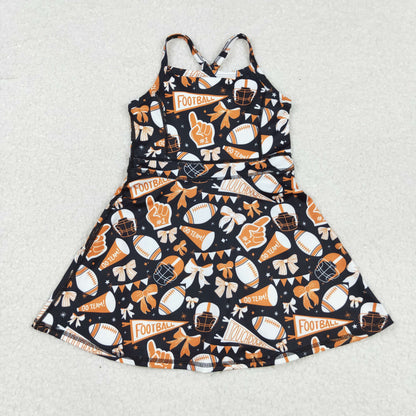 Sibling 3 Colors Baby Girls Bows Footballs Go Team Shorts Yoga Active Knee Length Dresses