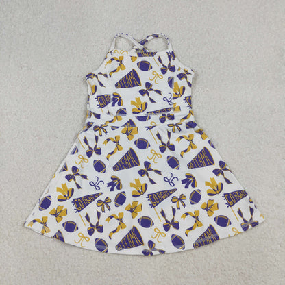 Sibling 3 Colors Baby Girls Bows Footballs Go Team Shorts Yoga Active Knee Length Dresses