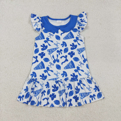 Sibling Baby Girls Blue Bows Footballs Go Team Zipper Romper Dresses Legging Pant Skorts Bottom