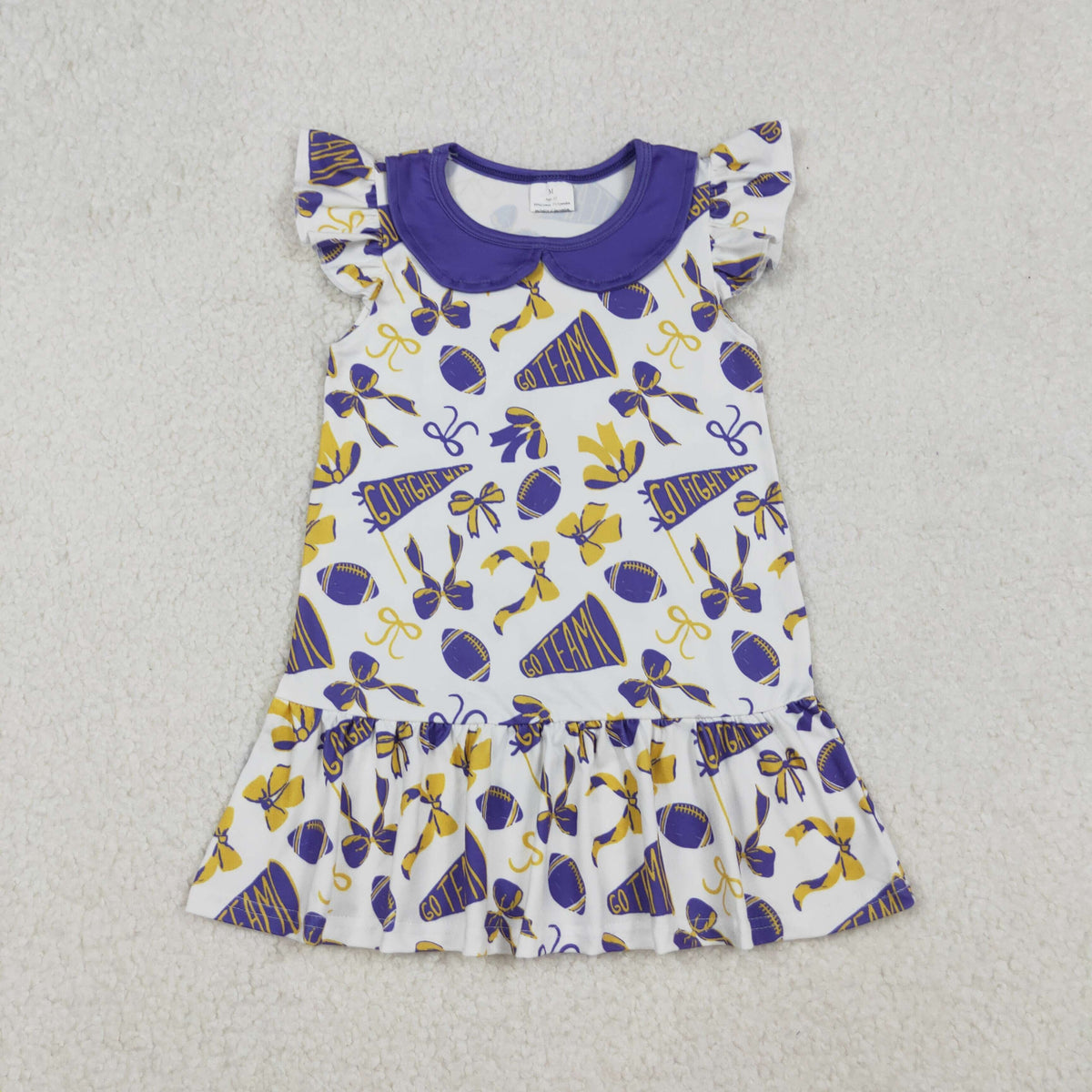 Sibling Baby Girls Go Team Bows Footballs Knee Length Dresses