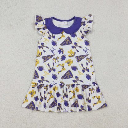 Sibling Baby Girls Go Team Bows Footballs Knee Length Dresses