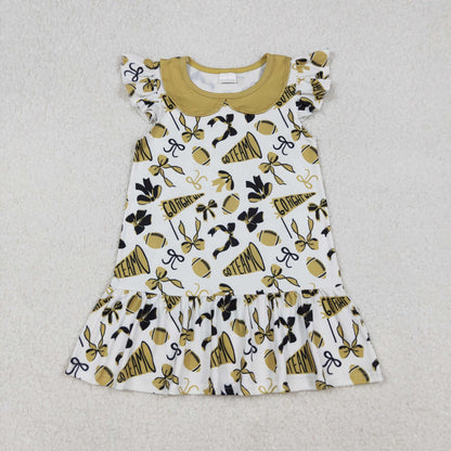 Sibling Baby Girls Go Team Bows Footballs Knee Length Dresses